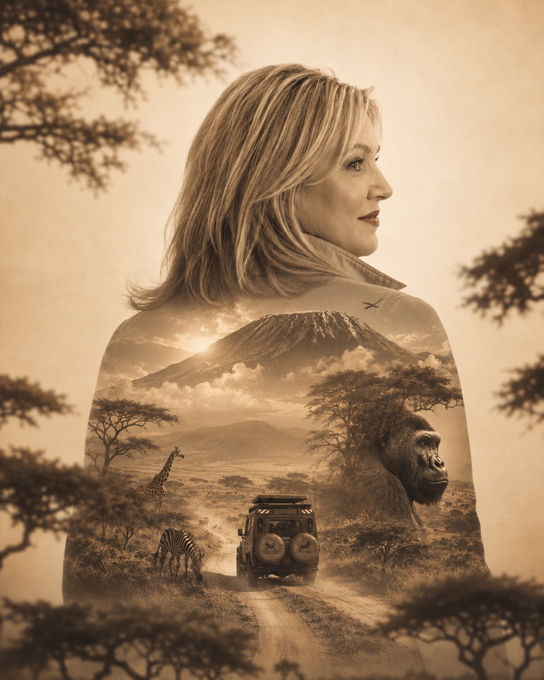 Lorraine Simpson with an artistic East African landscape
